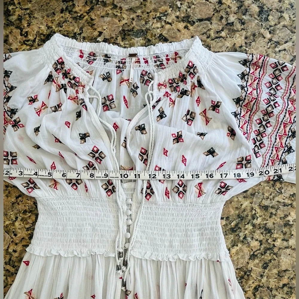 Free People White and Pink Embroidered Tunic